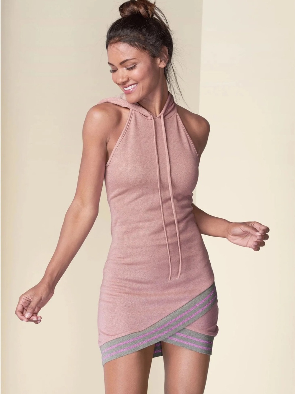 #236- VENUS Dusty Pink Hooded Knit Dress‎